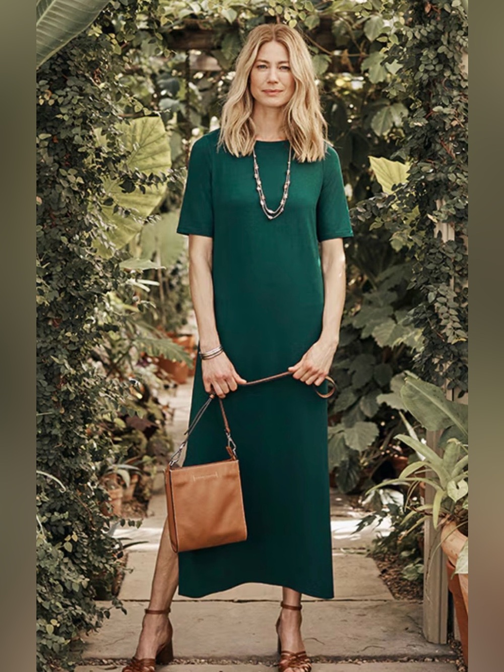 J. Jill Wearever Cap Sleeve Maxi Dress Size XL Green T-Shirt Dress Stretch Comfy